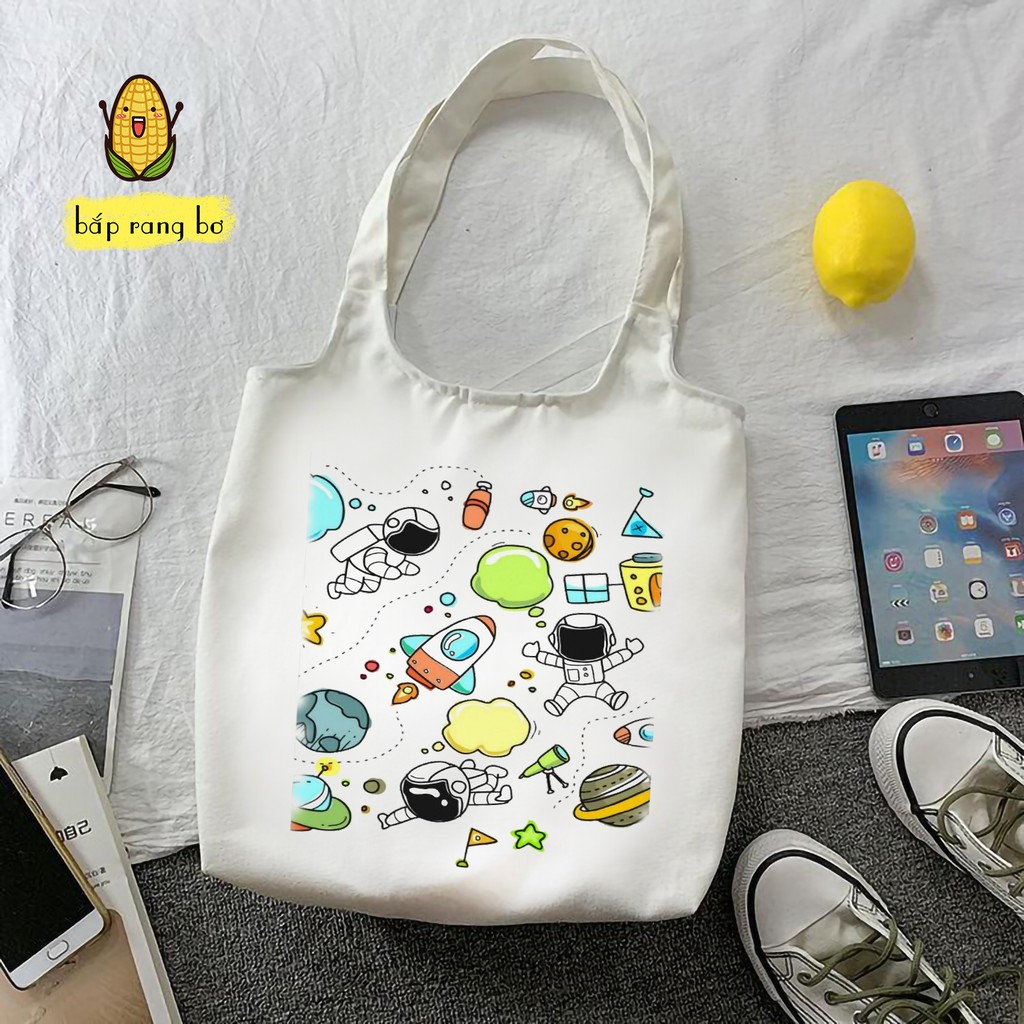 TÚI TOTE TRÒN SPACE VŨ TRỤ VUI NHỘN VẢI DỆT CANVAS CÓ TÚI CON