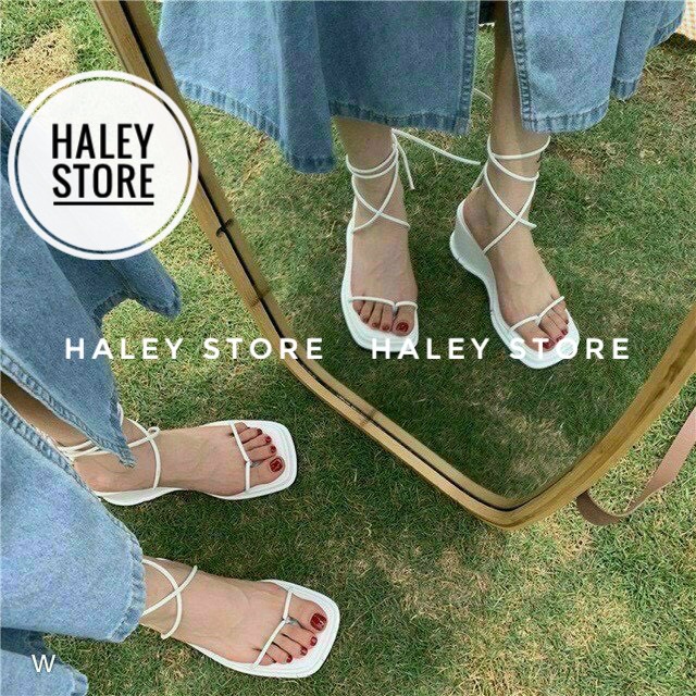 Giày sandal nữ chiến binh cột dây đế xuồng cao 8cm HALEY STORE quai ngang mảnh xỏ ngón nhẹ mềm êm chân rẻ vền đẹp đi chơ