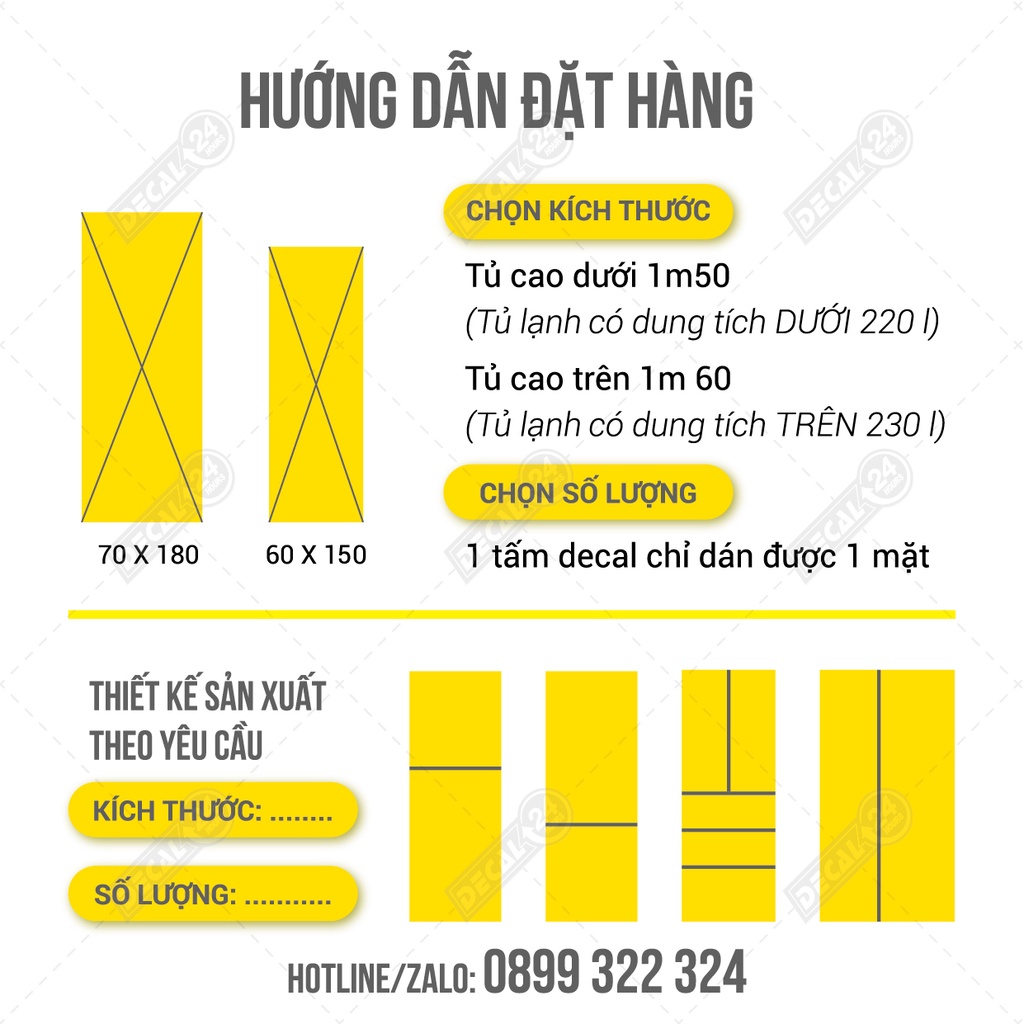 Decal dán trang trí tủ lạnh, miếng dán tủ lạnh chất liệu decal cao cấp chống thấm nước đủ kích thước Decal24h DTL-001