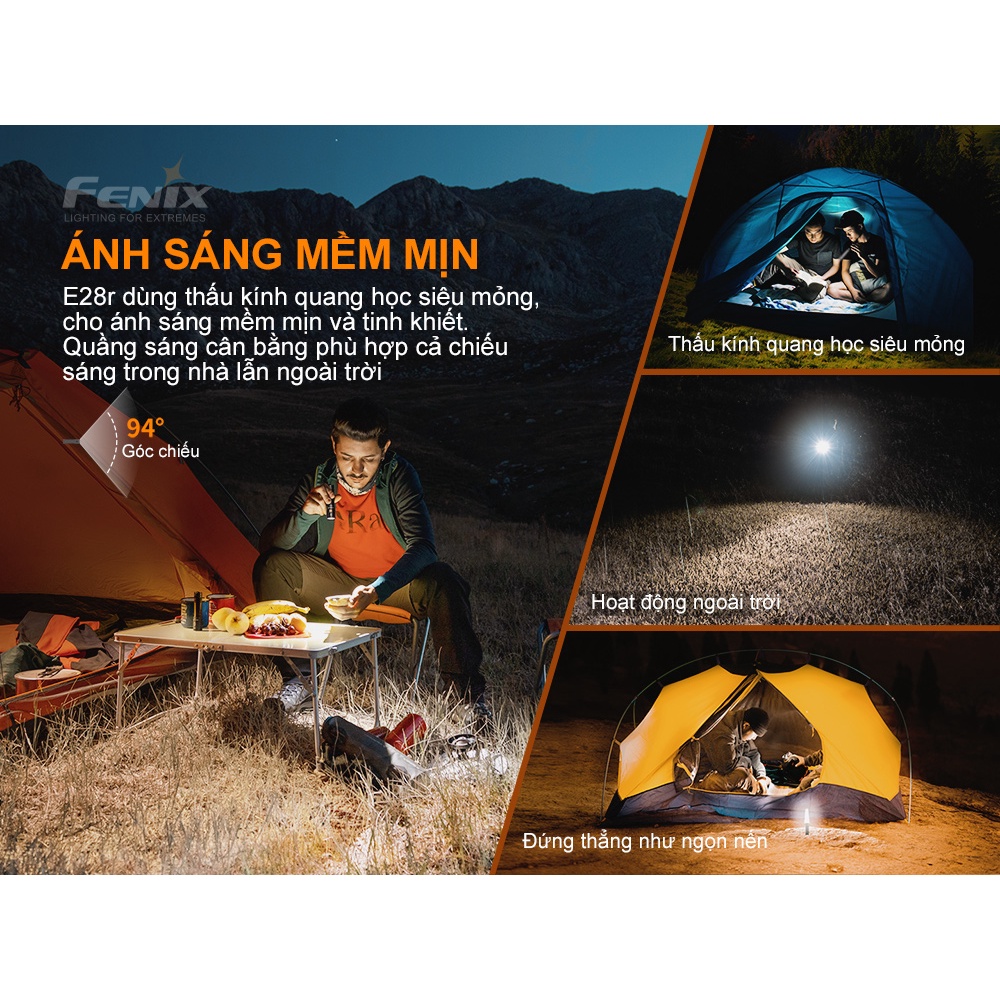 Đèn pin FENIX E28R độ sáng 1500 lumen chiếu xa 200m sạc USB C pin sạc 18650 3400mAh kèm theo