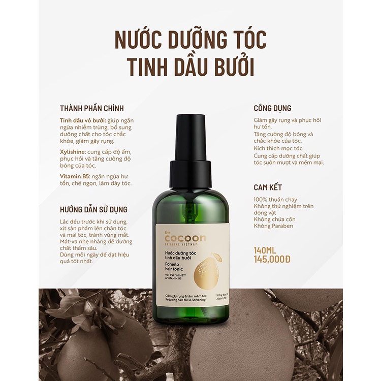 Nước Dưỡng Tóc Giảm Gãy Rụng Và Làm Mềm Tóc Tinh Dầu Bưởi The Cocoon Pomelo Hair Tonic 140ml