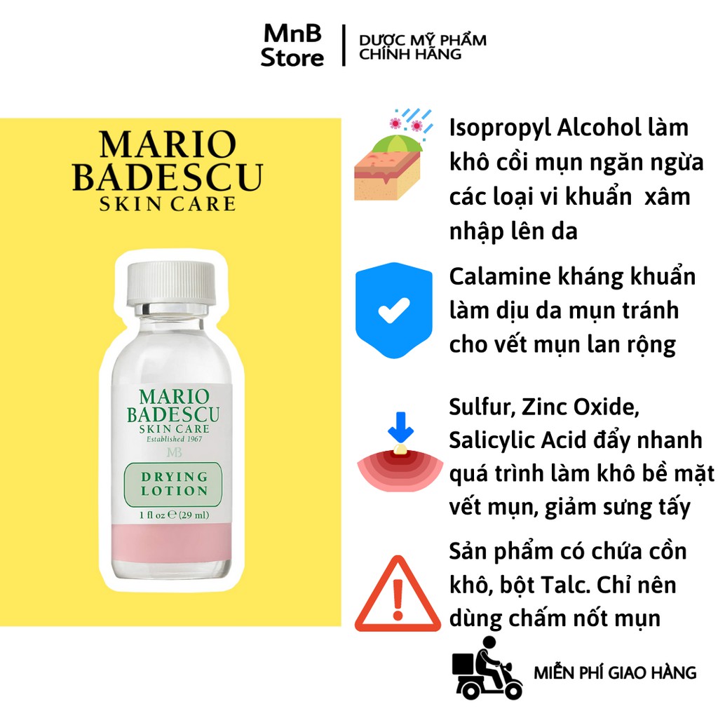 Dung Dịch Chấm Mụn Mario Badescu Drying Lotion Làm Khô Cồi và TIêu Mụn, Giảm Sưng Tấy 29ml - MnB Store