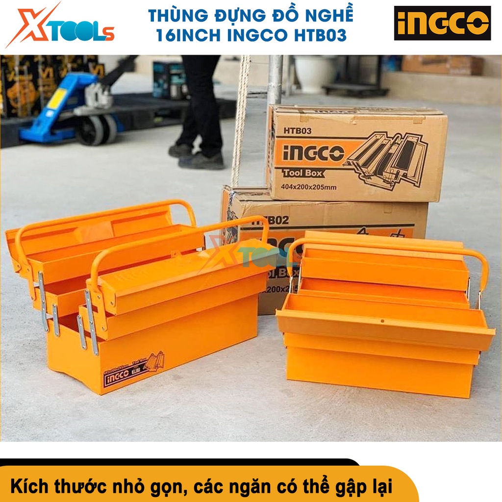 Thùng đồ nghề 3 tầng INGCO HTB03, thùng đựng công cụ kích thước 16'' (400x200x195mm) [CHÍNH HÃNG][XTOOLS]