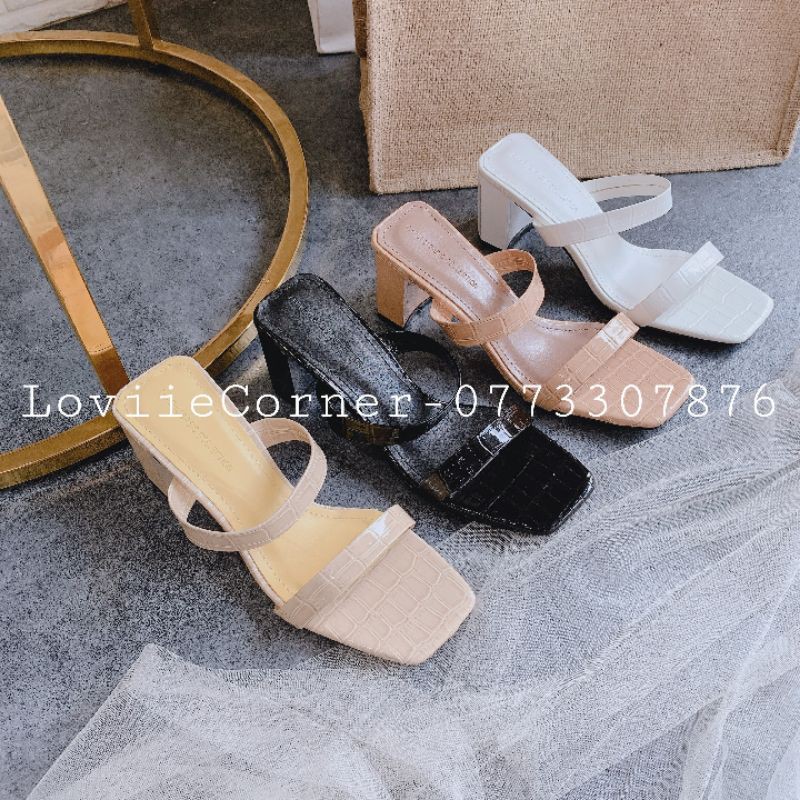 DÉP CAO GÓT NỮ LOVIIECORNER - GUỐC NỮ ĐẾ VUÔNG 3 PHÂN CHẤT DA XỊN D210433