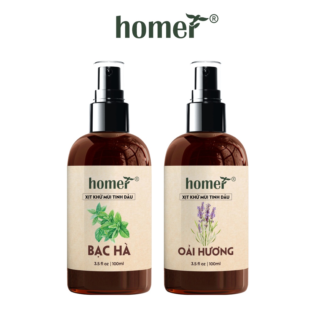 Combo 2 xịt khử mùi thơm phòng Bạc Hà + Oải Hương Homer 100ml/ chai