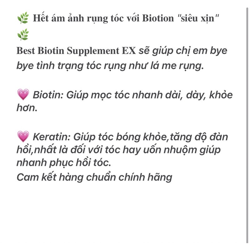 [Nhật nội địa - Sẵn hàng ] Viên uống hỗ trợ mọc tóc Best Biotin Supplement ex