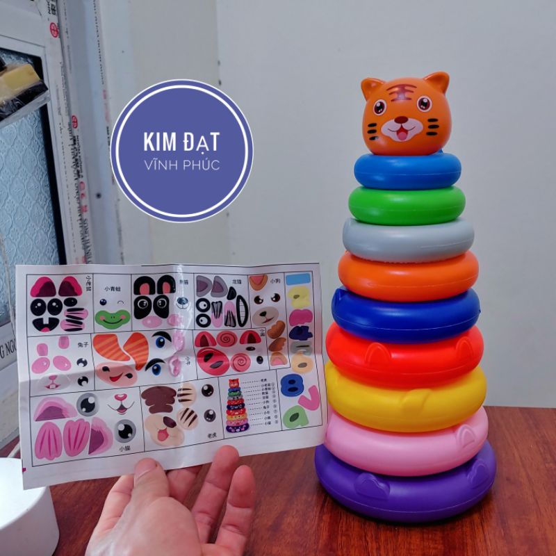 Đồ chơi tháp xếp chồng cầu vồng nhựa 9 tầng hình chú hổ , tháp vịt , khủng long. xếp hình tầng cho bé