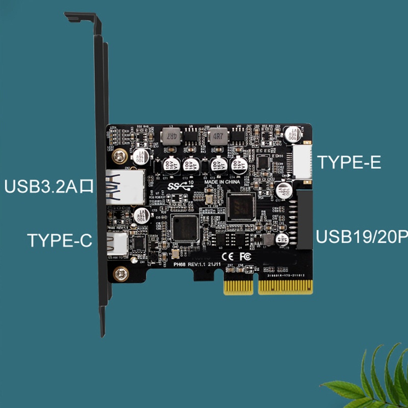 Bộ điều khiển PCIE 3.0 sang USB 3.2 Gen2 Type-C 10Gbps Type E 19P20P loại E Card