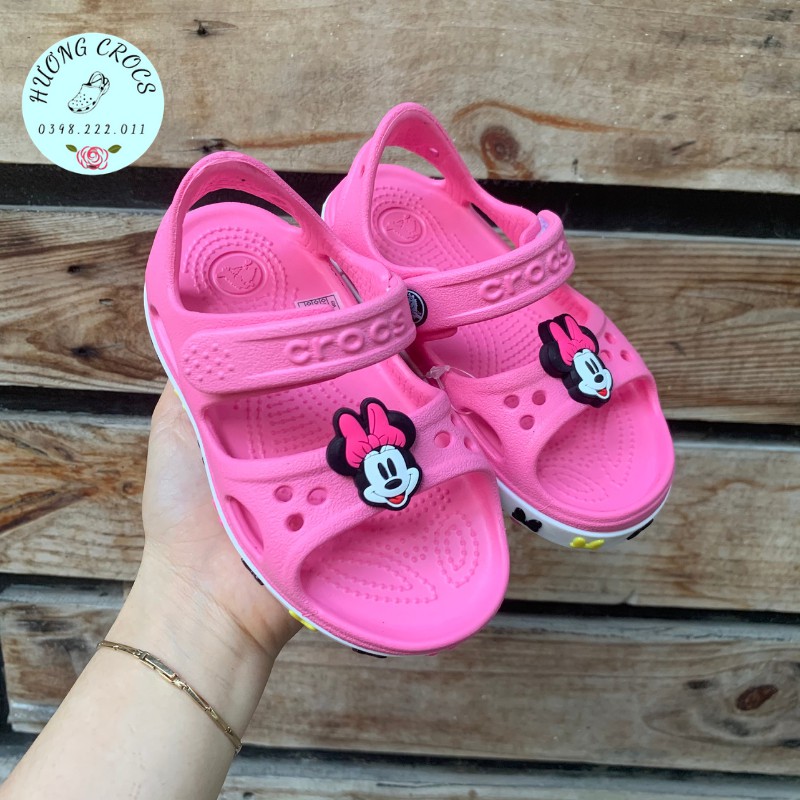 [Tặng kèm jibit] - Sandal trẻ em cross in hình Minniee mouse màu hồng xinh xắn cho bé gái