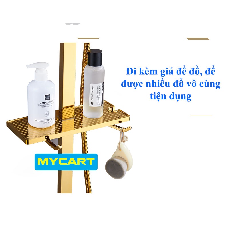 Bộ sen cây tắm đứng, vòi hoa sen, sen vòi tắm 4 phím bấm Vàng đồng SET NHIỆT ĐỘ AN TOÀN TRÁNH BỎNG - Hàng Cao Cấp