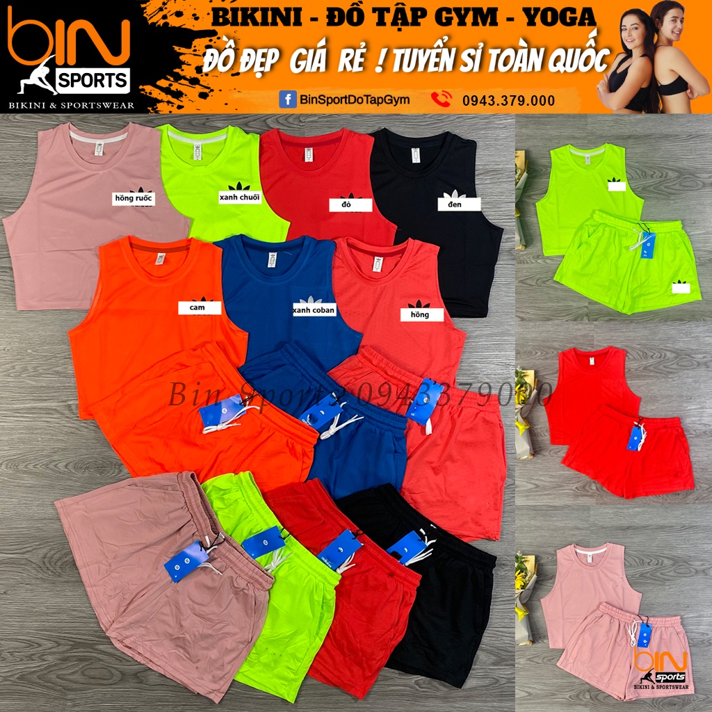 Đồ Tập Gym Nữ, Set Bộ Aó Croptop Quần Đùi 2 Lớp Thể Thao Bin Sports BN038