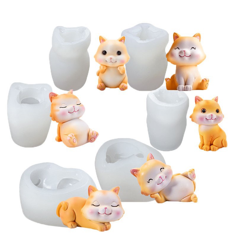 Khuôn Silicone Tạo Hình Mèo Ba Chiều DIY Trang Trí Bánh