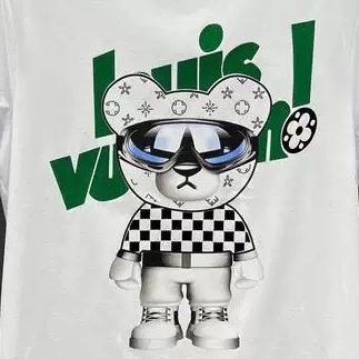 Áo Thun In Hình Gấu Luoisvuitton  Cổ Tròn Chất Cotton Mùa Hè Nam Nữ