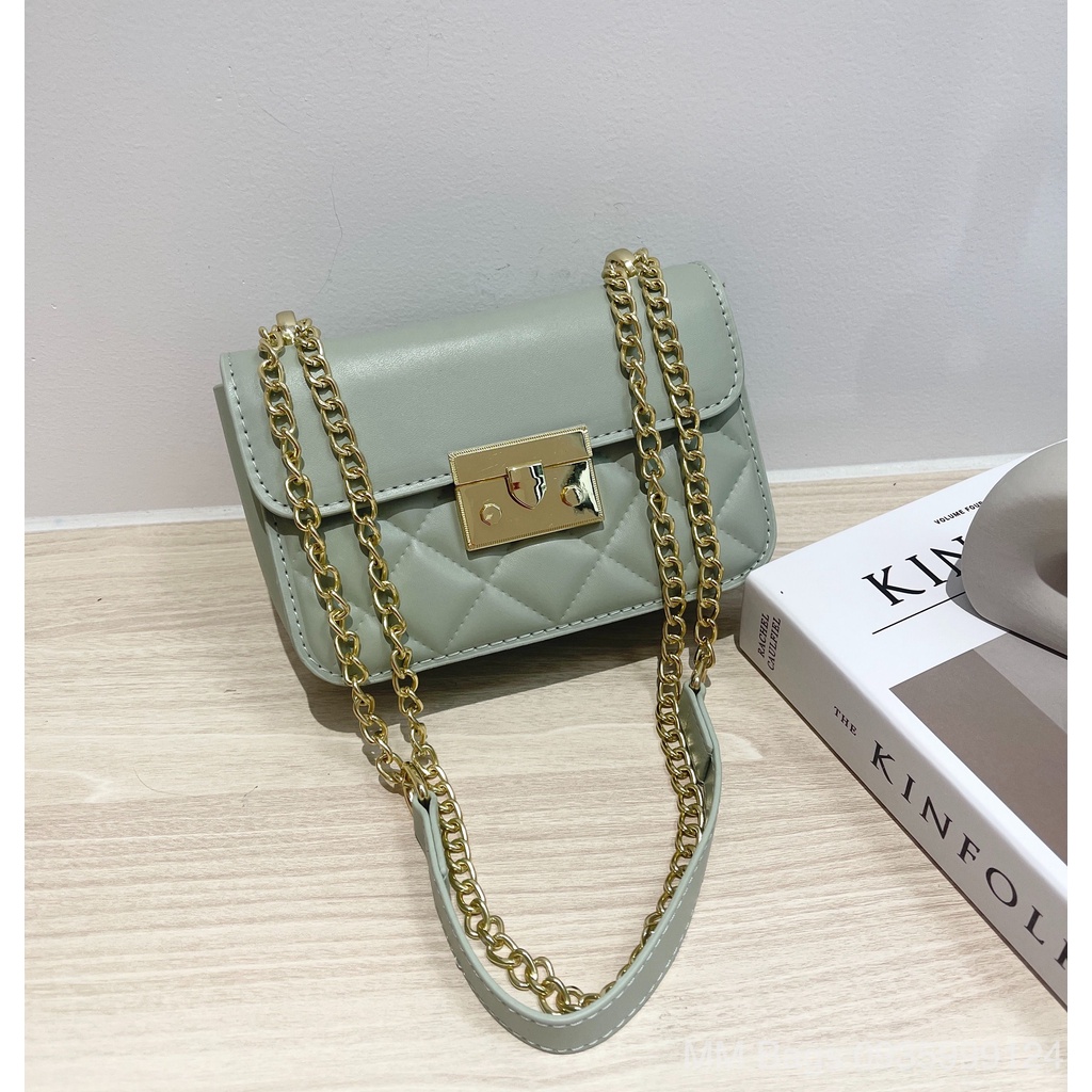 Túi xách đeo chéo khuy bấm MM Bags túi nữ dây xích phối da hoạ tiết ô trám DCE71