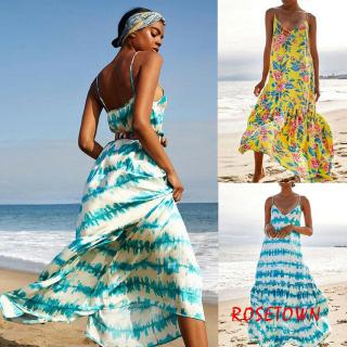 Đầm maxi cổ yếm in họa tiết phong cách Boho quyến rũ dành cho nữ