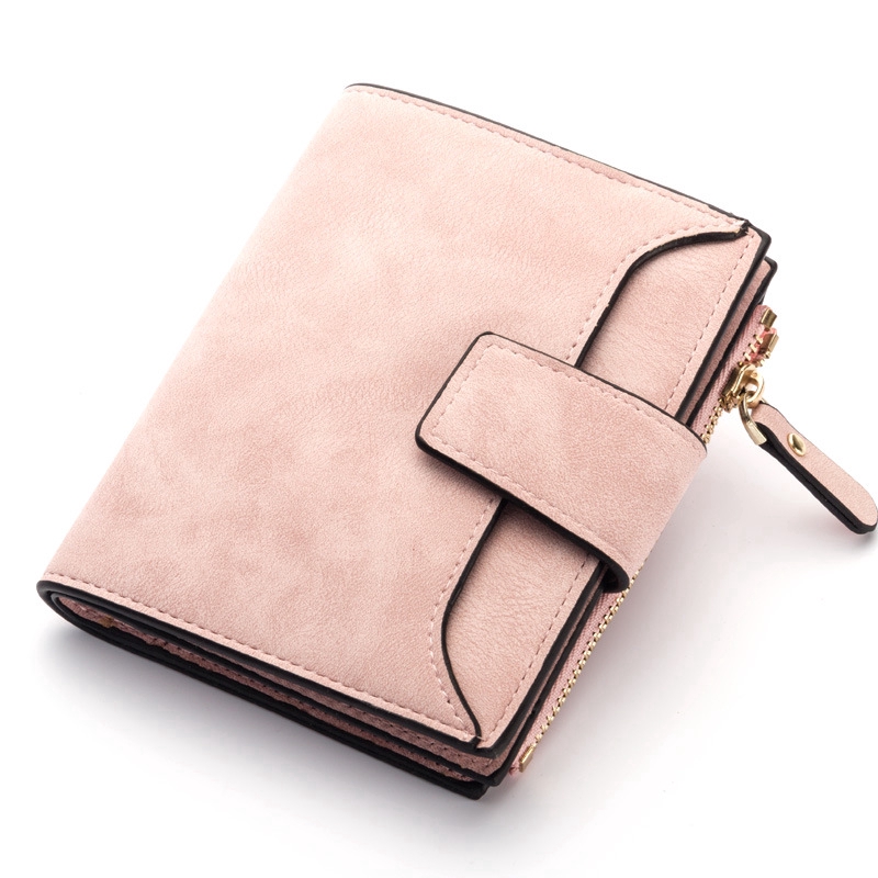 Baellerry Fashion Lady Short Folded Wallet Zipper Purse Solid Vintage Matte Purse Cards Holders Coin Wallet