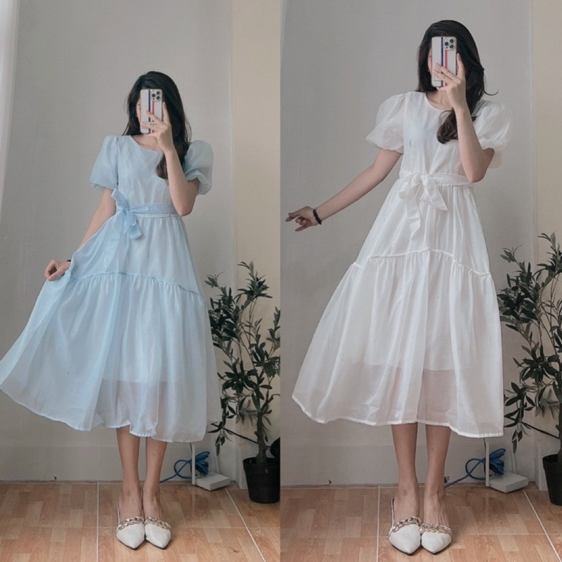 Đầm - váy công chúa trắng xanh