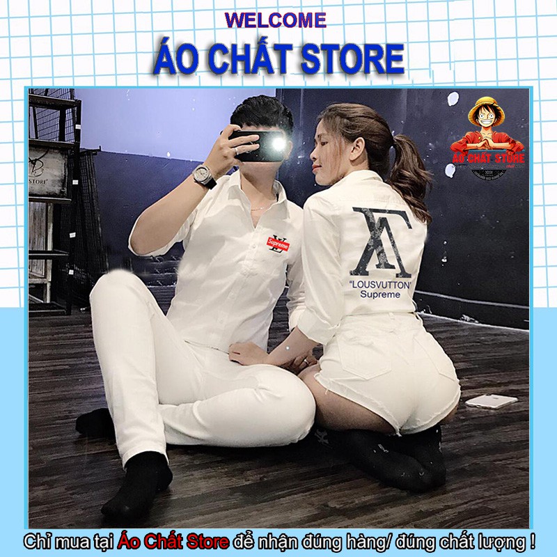 Áo Sơ Mi Cặp Đôi Cổ Trụ Chữ Love Cao Cấp | Áo Đôi Cổ Tàu Nam Nữ Đẹp C04 | BigBuy360 - bigbuy360.vn