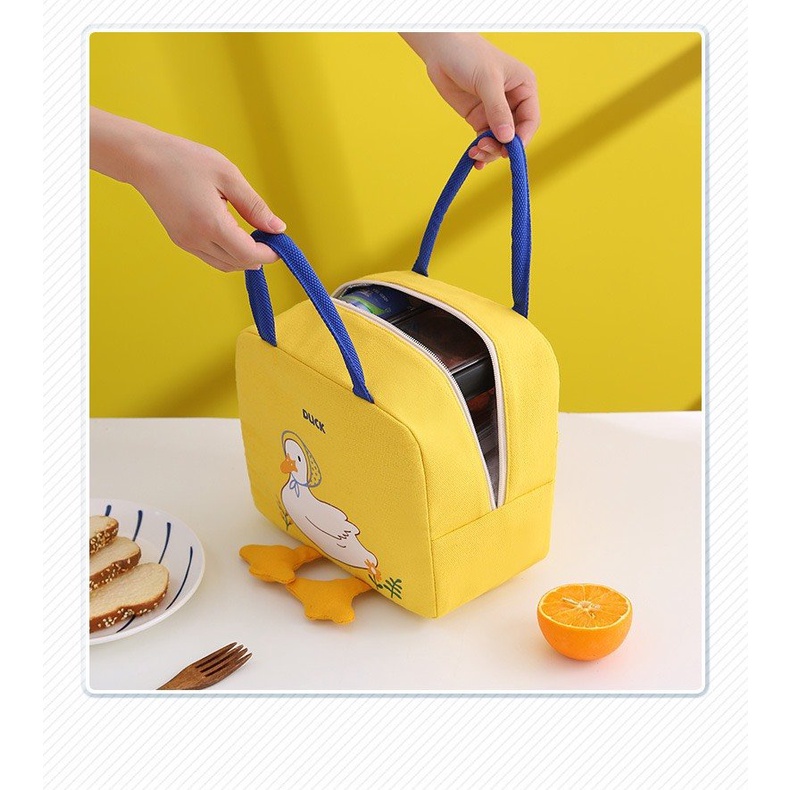 TÚI GIỮ NHIỆT ĐỰNG CƠM CUTE VỊT VÀNG 1 MÀU MỚI KT  23x13x20cm
