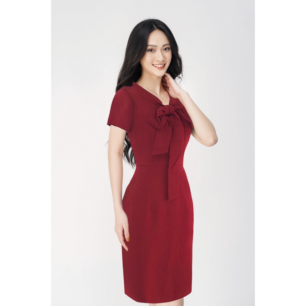 Đầm Thiết Kế Công Sở Phối Nơ Luperi LFV381 dáng ôm A nhẹ nữ tính cho nàng mặc đi làm đi chơi dạo phố dự tiệc