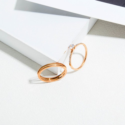 Bộ 2 Chiếc Nhẫn Lồng Nhau Đính Đá Nhân Tạo Sang Trọng Titan Ko Đen TT 3248