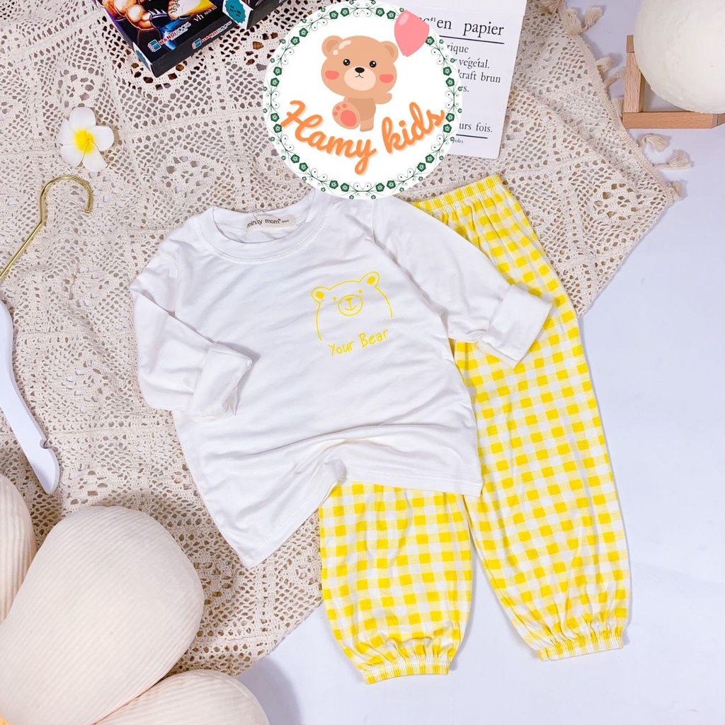 Bộ Dài Tay Quần ALibaba Minky Mom Chính Hãng Thun Lạnh Áo Trắng Quần Caro Bé Trai Bé Gái Từ 0-5 Tuổi Dưới 20kg- Hamykids
