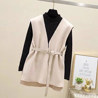 Set áo len cổ cao và gile dạ (hình thật)