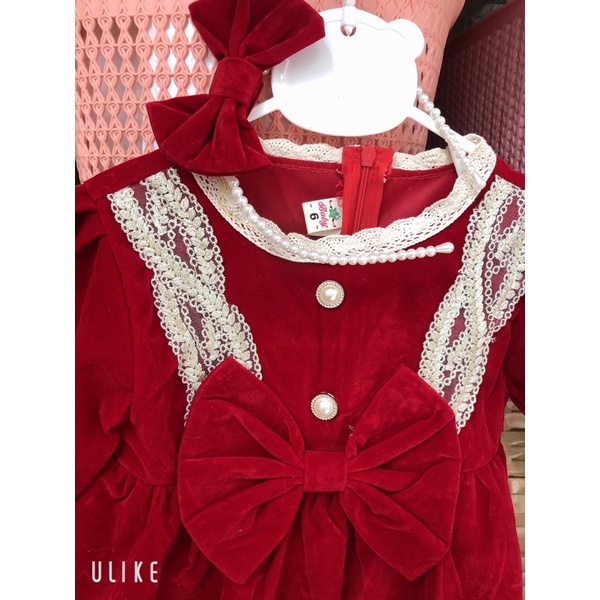 Sét váy nhung bé gái kèm bờm (size 9-19kg)fom to