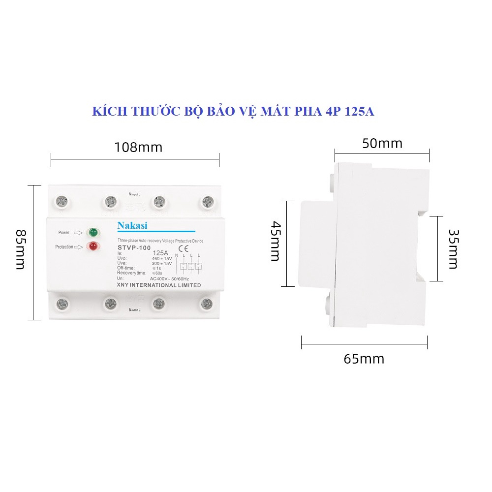 Bảo vệ mất pha 3 pha 100A - 125A - Chống mất pha, đứt pha, sụt áp quá áp NAKASI