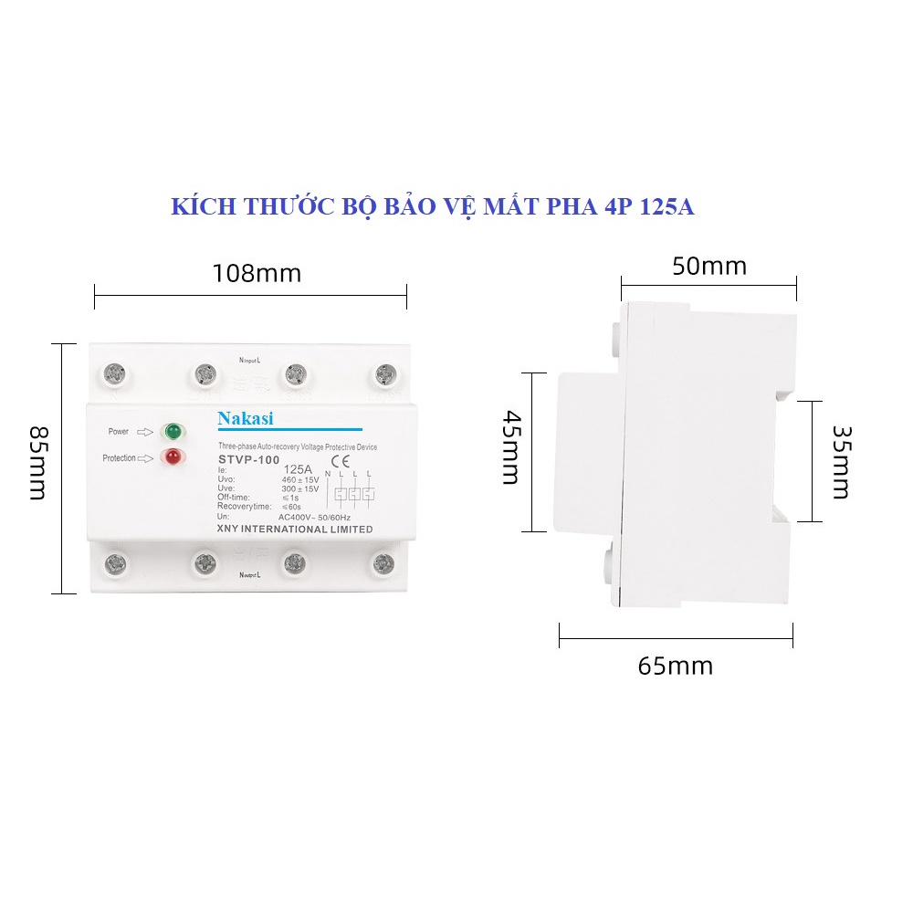 Bảo vệ mất pha - sụt áp, quá áp 3 pha 60A , 100A, 125A CHÍNH HÃNG NAKASI