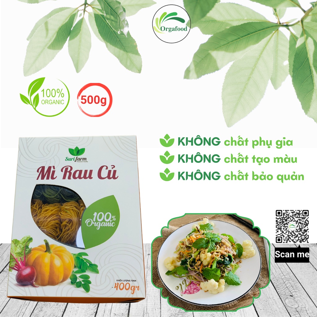 Mì rau củ giảm cân Surifarm 400g Orgafood, mì ăn kiêng Eatclean, hữu cơ cho bé ăn dặm