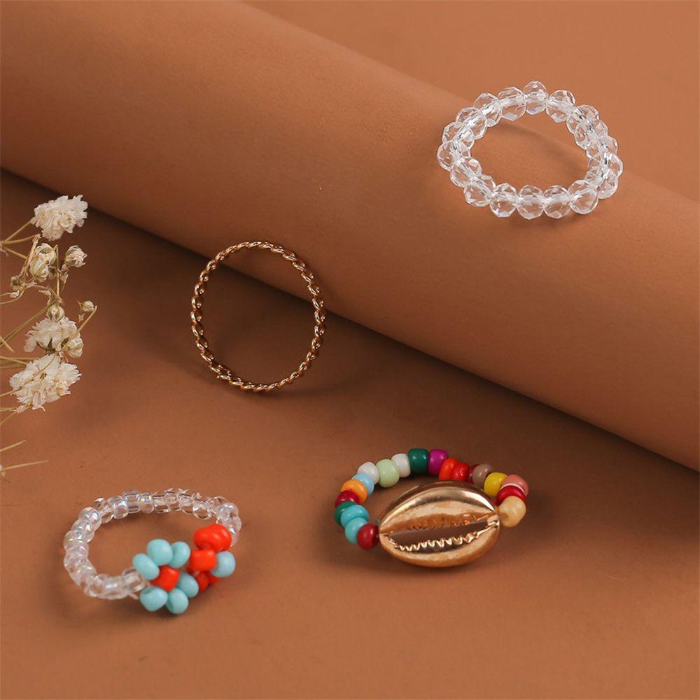 Nhẫn Hợp Kim Xỏ Hạt Nhiều Màu Phong Cách Bohemia Thời Trang