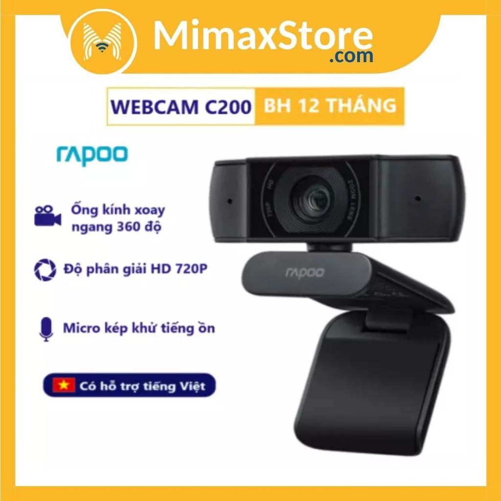 [Hoả Tốc - HCM] Webcam Rapoo XW170 Full HD 720p Tích Hợp Micro | Mimax Store I Bảo Hành 24 Tháng