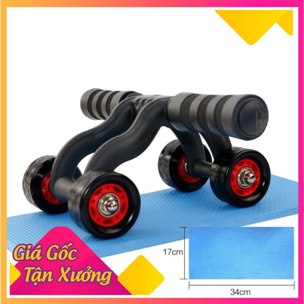 CON LĂN TẬP BỤNG 4 BÁNH ( AB ROLLER AND PUSH UP BAR) TẶNG THẢM