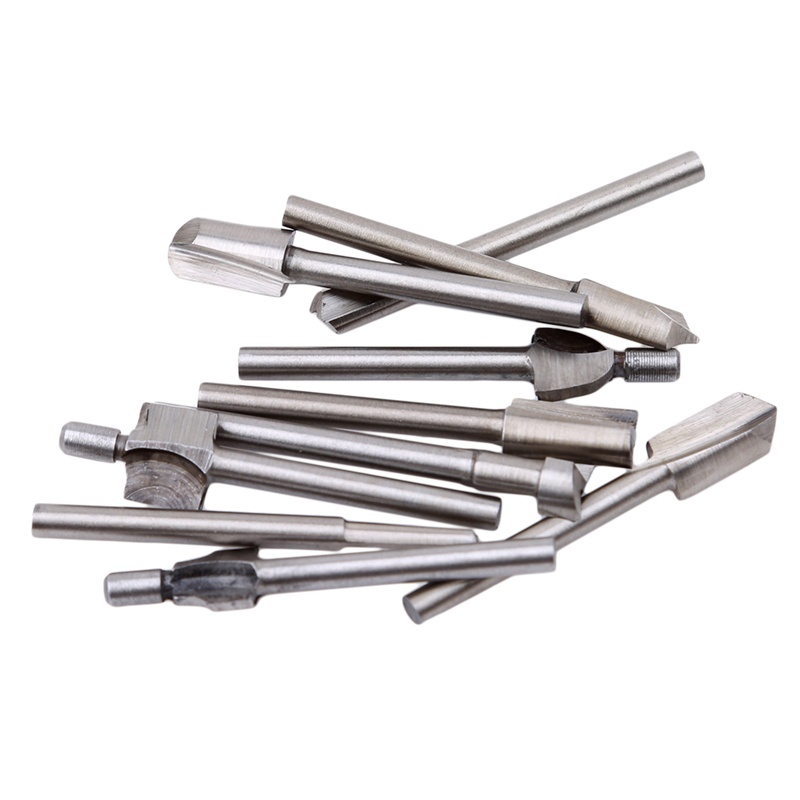 10Pcs Silver and Gold Titanium Mini Hss Router Bits Trimmer Shank Dremel 1/8" 3mm for Proxxon Dremel Rotary Tool