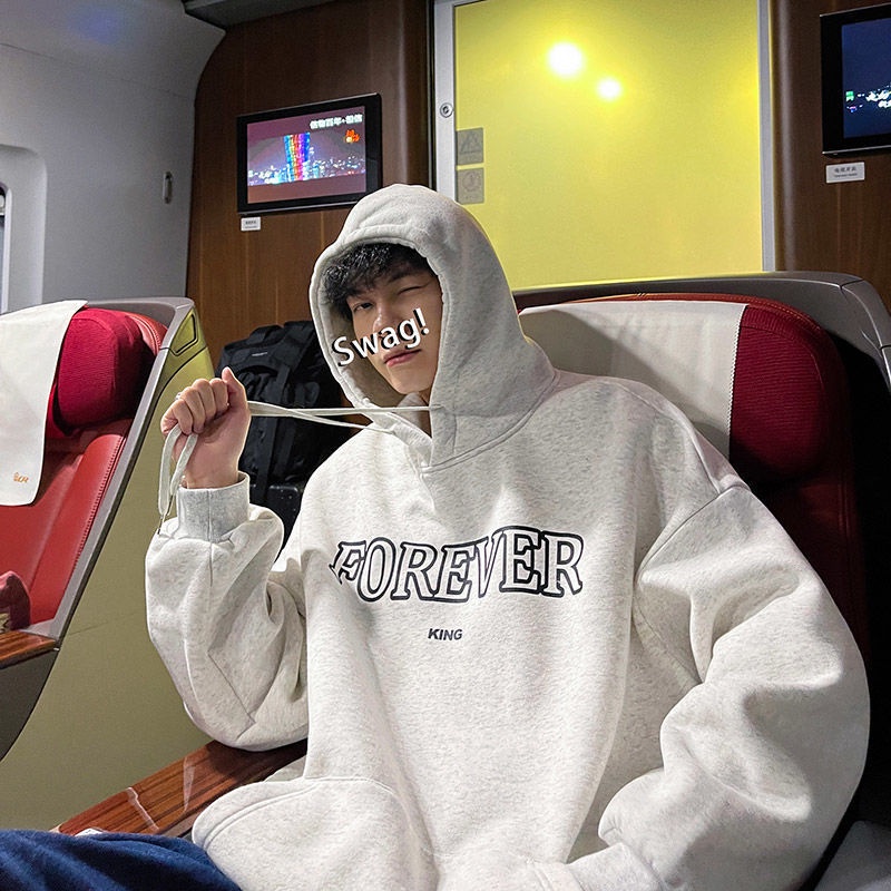 Áo Khoác Hoodie Chui Đầu Dáng Rộng Vải Lông Cừu Dày Kiểu Hàn Quốc Thời Trang Mùa Đông Cho Nam