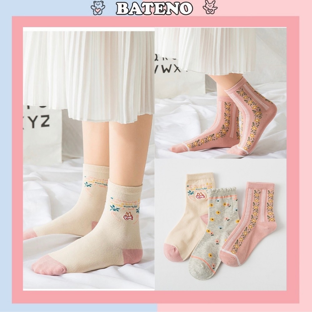 Tất nữ Bateno tất nhún cổ cao hoa nhí hình bồ câu cực đẹp TN100