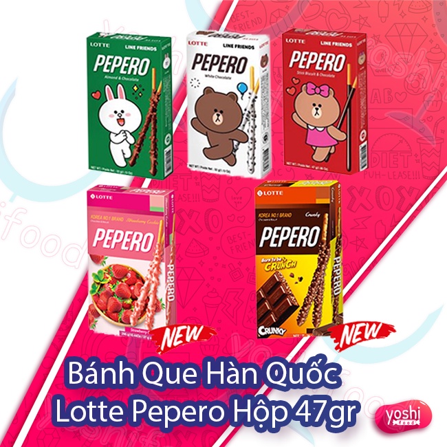 [6 Vị] Bánh Que Phủ Socola Lotte Pepero Hộp 47gr - Hàn Quốc