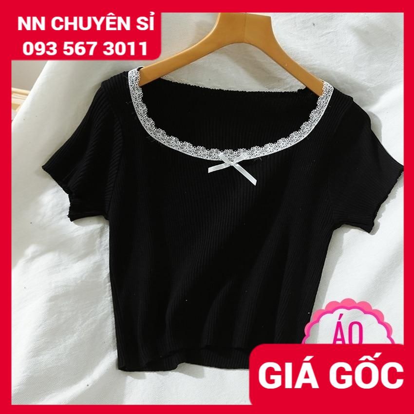 Áo thun gân nữ nhiều màu siêu xinh 🛑 Áo thun gân ôm boby cổ tròn tay ngắn phối nơ xinh xắn AK1316