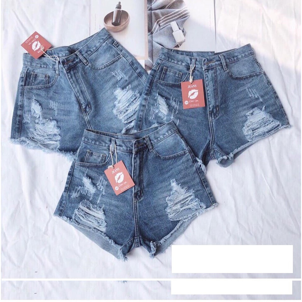 Quần short jean nữ rách 2 bên cào tưa xanh nhạt thời trang Kal670