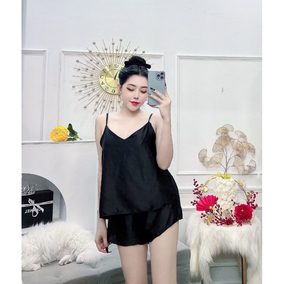 Sale Sập Sàn  ❌❌ Đồ bộ đùi satin 2 dây , đồ bộ mặc nhà chipchip90 M006