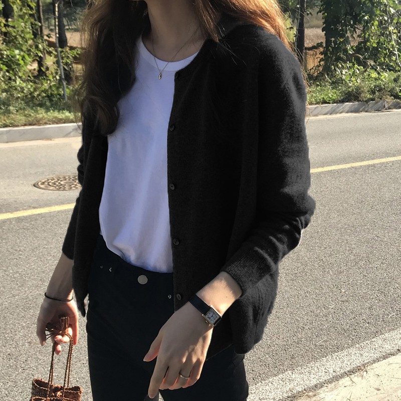 Áo khoác len cardigan basic đơn giản mùa thu nhẹ nhàng Hàn Quốc nhiều màu