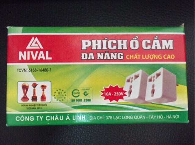 Phích chui cắm điện đổi 3 ra 2 chấu Nival loại tốt