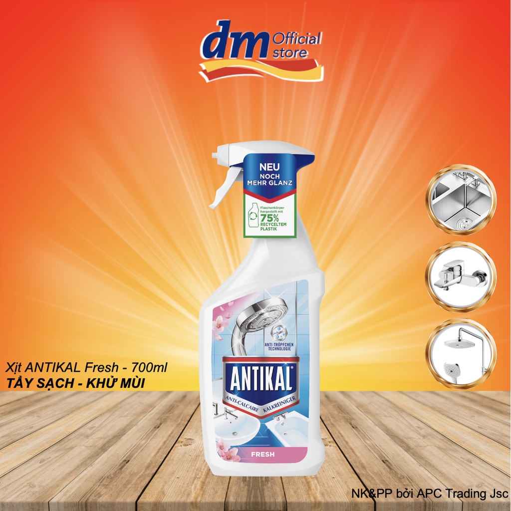 Chai Xịt Antikal Vệ Sinh Tẩy Cặn Canxi Sen vòi Inox Vách kính tắm nhập khẩu Đức Chính Hãng Chai 700 và 750 ml