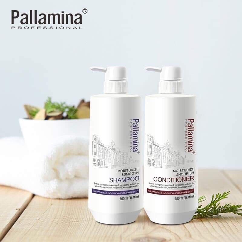 Dầu Gội Dầu Xả Pallamina Kiềm dầu Phục Hồi Tóc Hư Tổn 750ml * 2