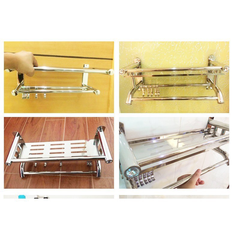 Kệ giá treo khăn nhà tắm inox , kệ giá treo quần áo phòng tắm 2 tầng