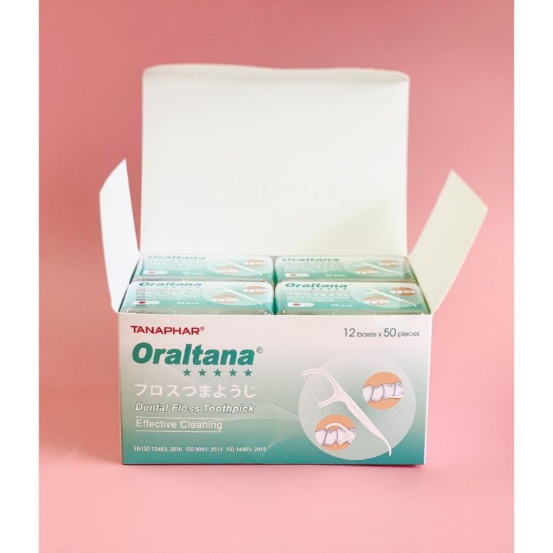 Tăm chỉ nha khoa Oraltana, hộp 50 chiếc, chỉ dai và nhỏ, vệ sinh răng miệng