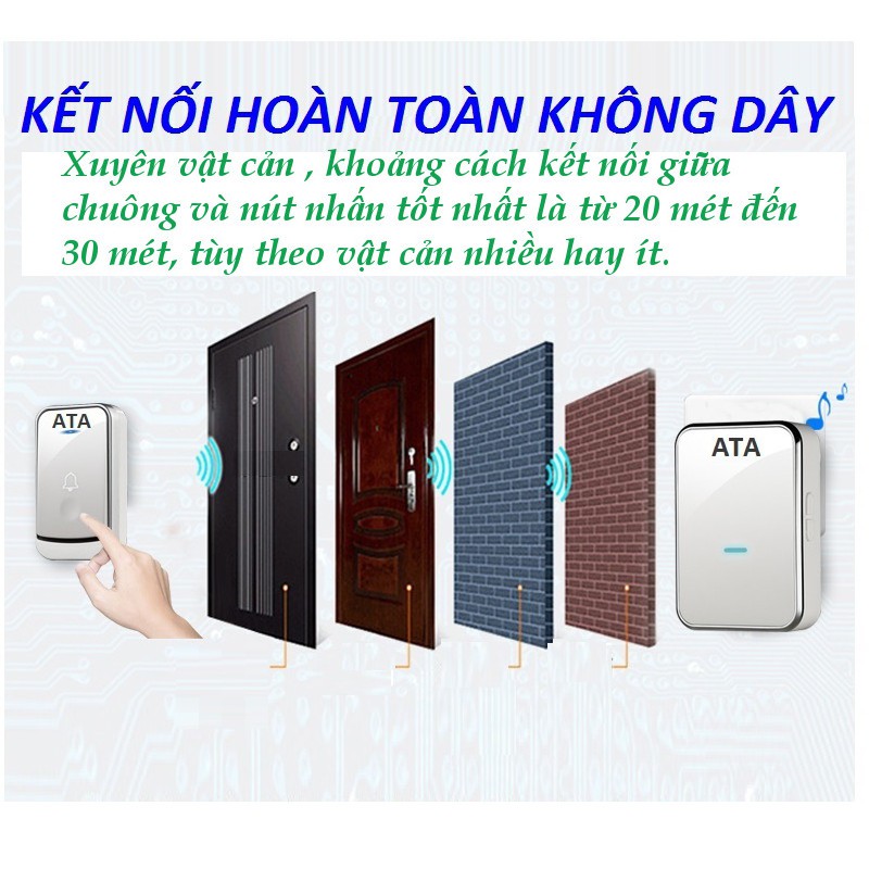 Bộ chuông cửa - 2 CHUÔNG không dây loại tốt ATA AT-913M - Tiếng chuông lớn