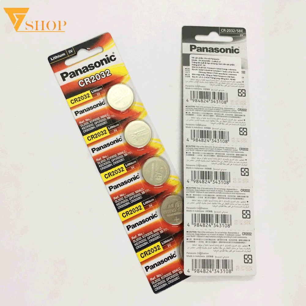 Pin CR2032 Panasonic 3V Lithium Chính Hãng Vỉ 5 Viên Made in Indonesia