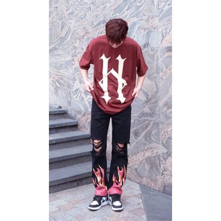 Quần Jean Suông DUSTY STUDIO phong cách hip hop form rộng phối họa tiết lửa